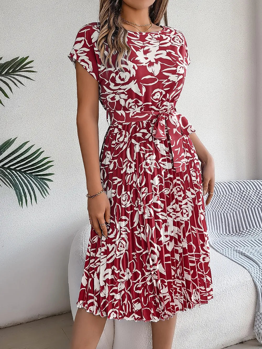 She Wears Glory “Leah’s Promise” Pleated Tie-Waist Dress - She Wears Glory Beverly Hills