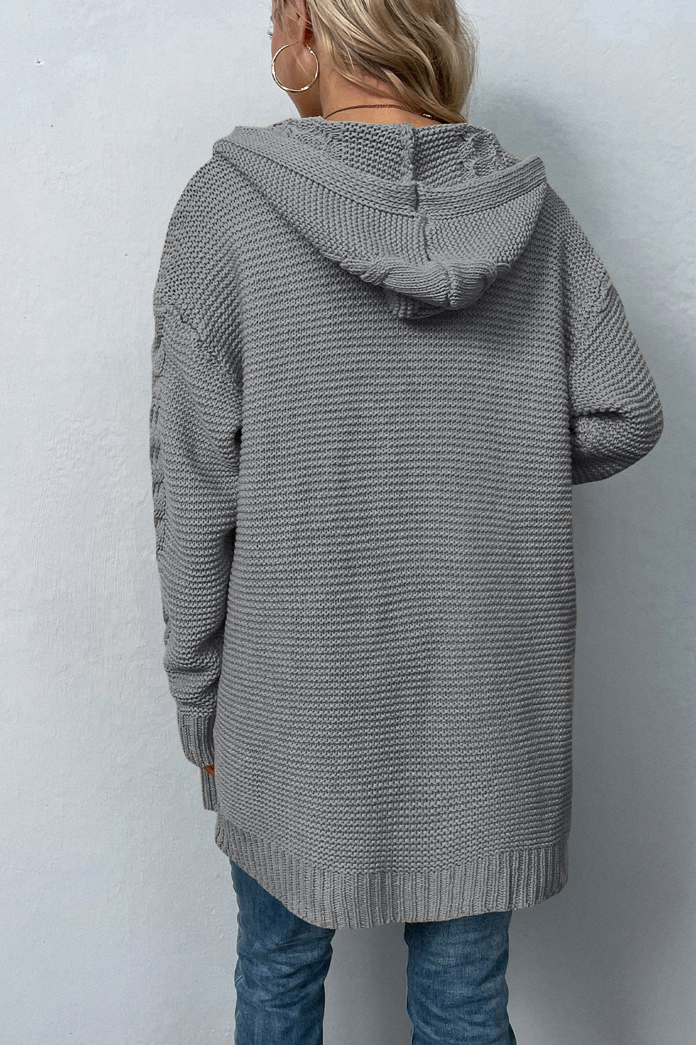 She Wears Glory™ Cable-Knit Dropped Shoulder Hooded Cardigan - She Wears Glory Beverly Hills