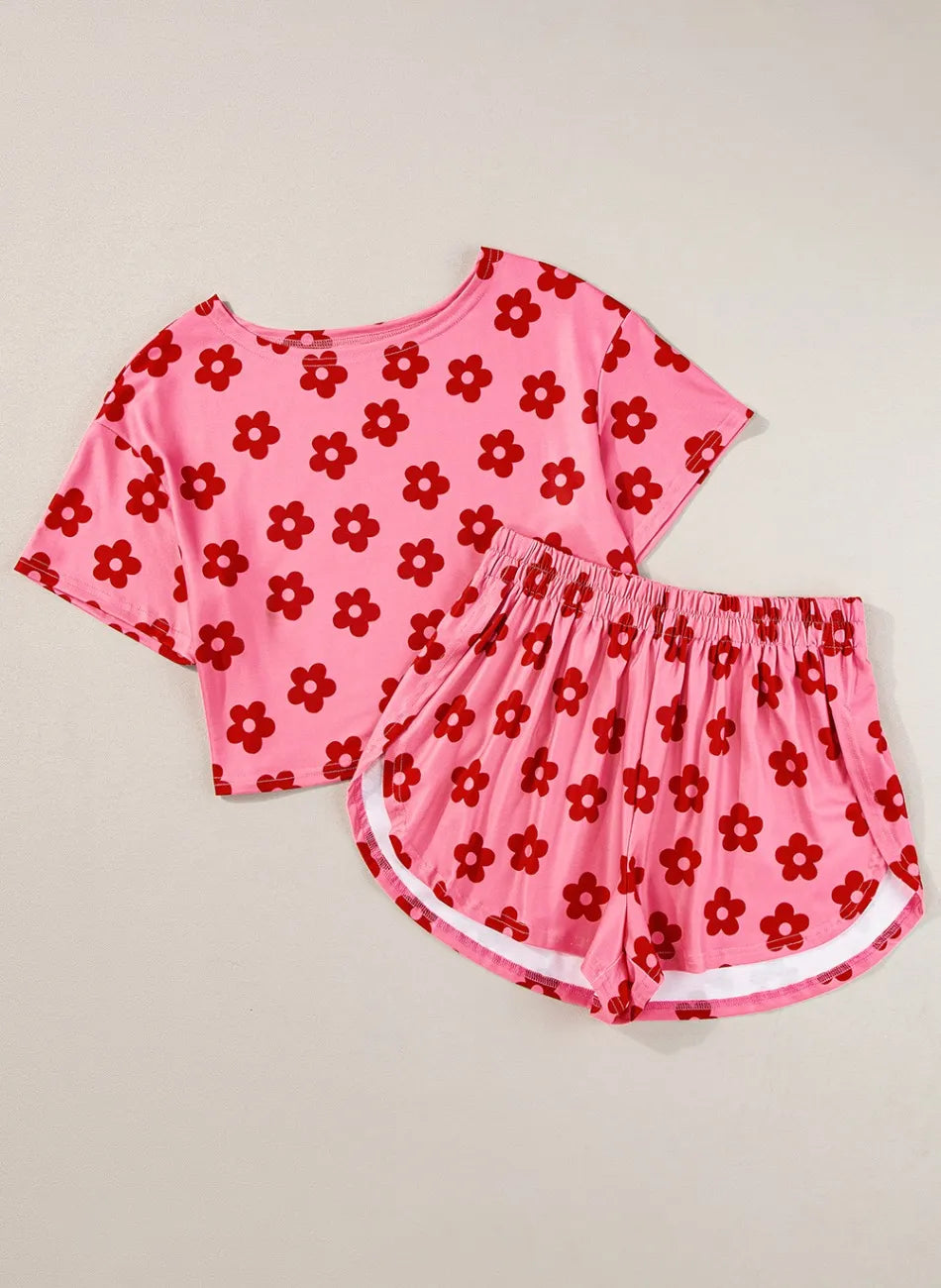She Wears Glory™ Floral Cropped Tee and Shorts Lounge Set - She Wears Glory Beverly Hills