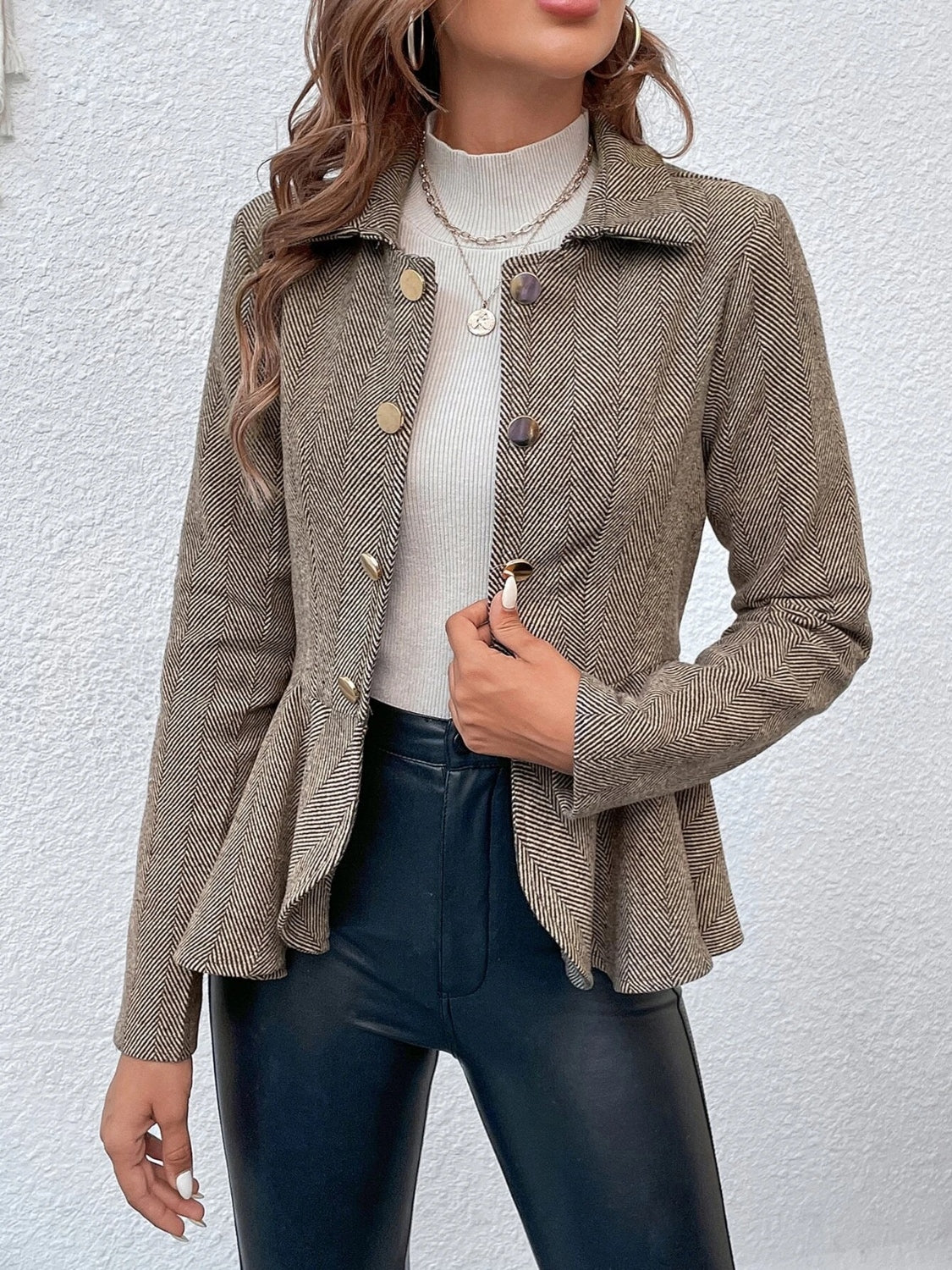 She Wears Glory “Crowned with Clarity” Ruffle Hem Collared Blazer - She Wears Glory Beverly Hills