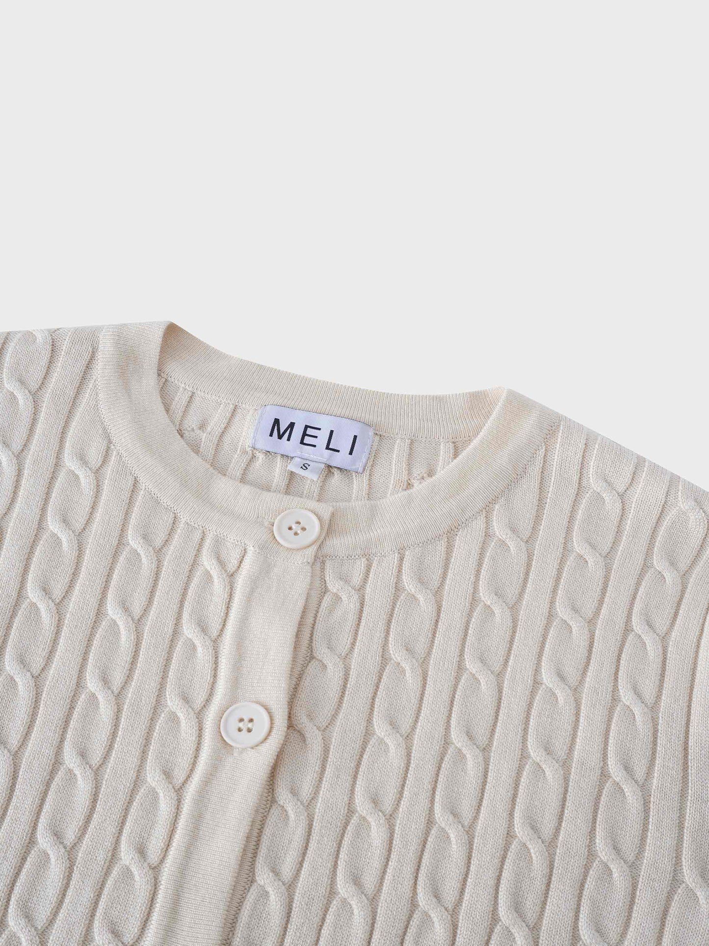 Cable Knit Crew Cardigan-Ivory-2
