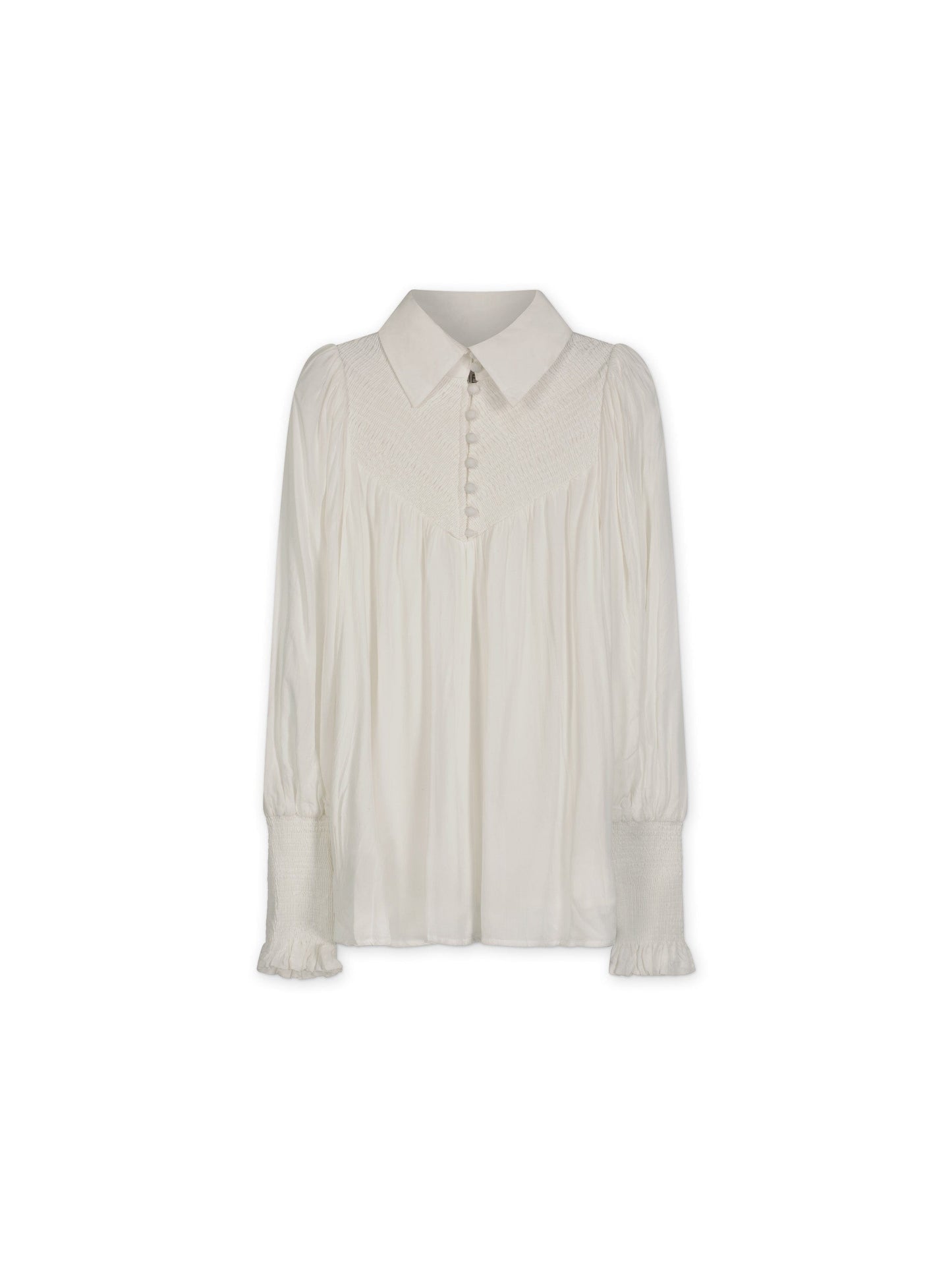 SMOCKED BLOUSE-WHITE-0