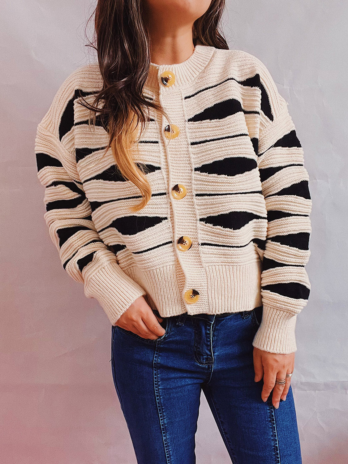 She Wears Glory™ Color Block Button Front Cardigan - She Wears Glory Beverly Hills
