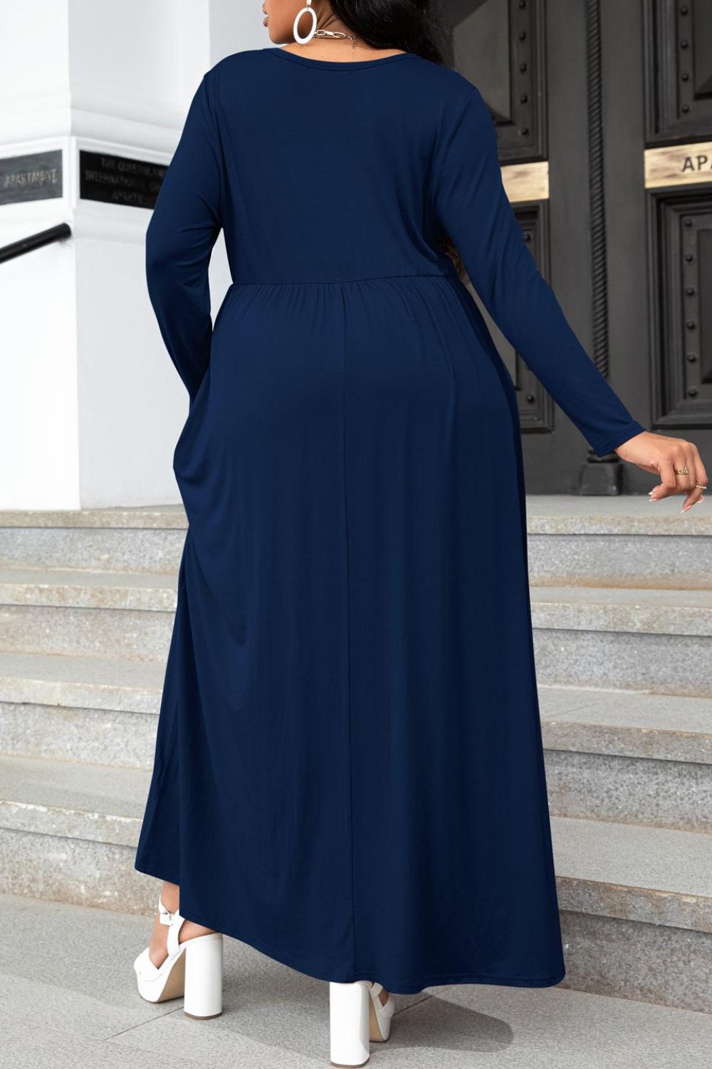 She Wears Glory™ “Sacred Grace” Round Neck Long Sleeve Maxi Dress with Pockets - She Wears Glory Beverly Hills