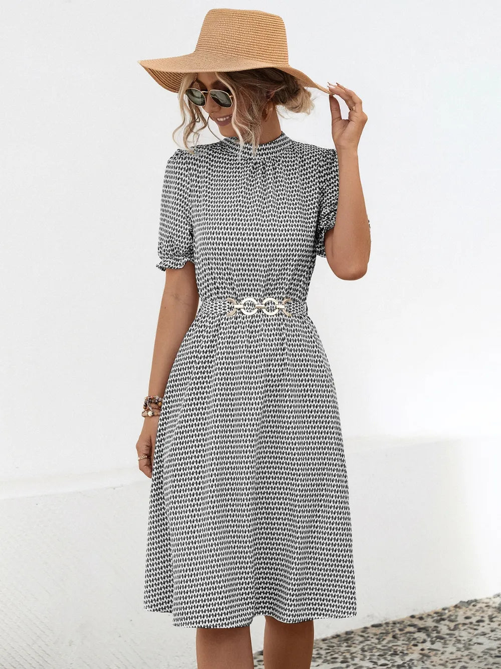 She Wears Glory “Hadassah” Mock Neck Flounce Sleeve Dress - She Wears Glory Beverly Hills