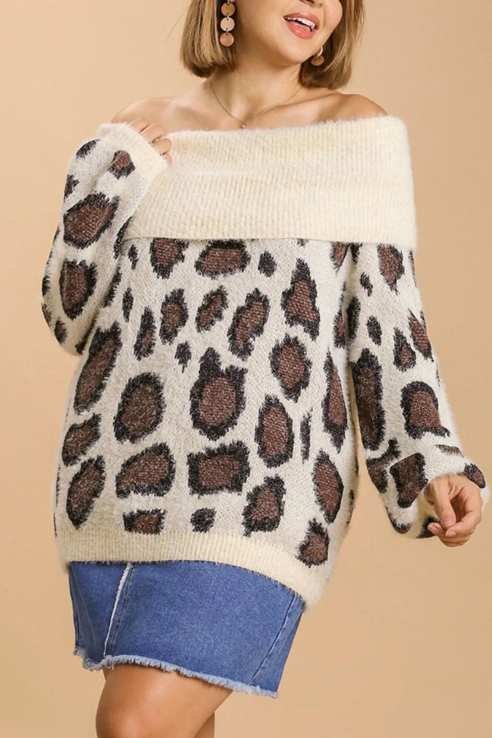 She Wears Glory™ Leopard Off-Shoulder Long Sleeve Sweater - She Wears Glory Beverly Hills