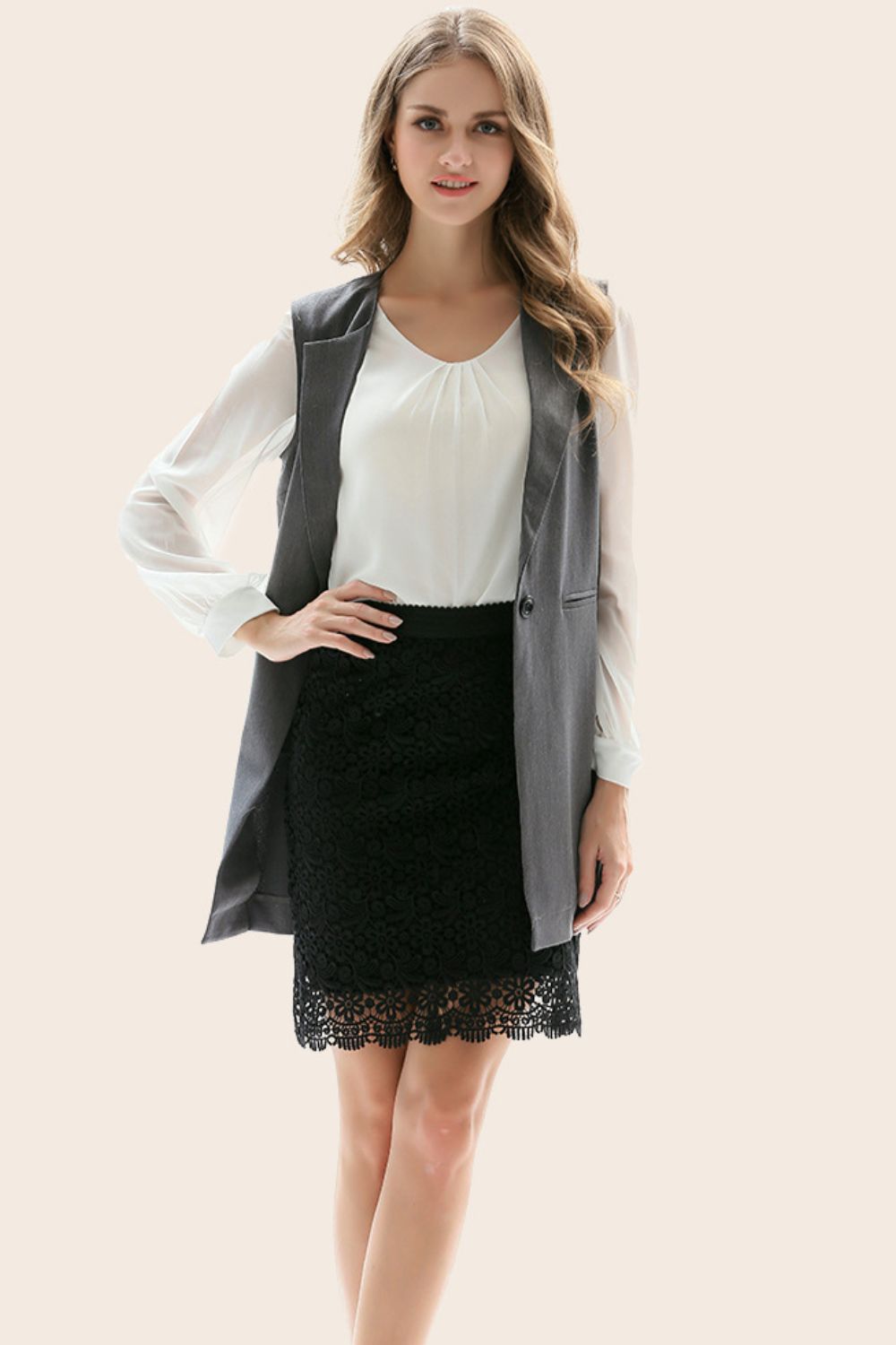 She Wears Glory™ One-Button Sleeveless Longline Blazer - She Wears Glory Beverly Hills