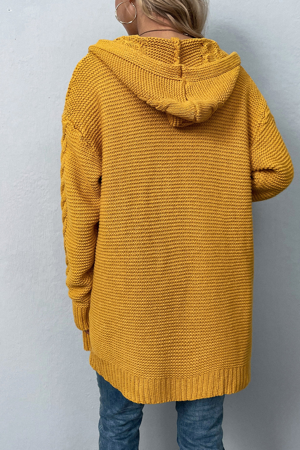 She Wears Glory™ Cable-Knit Dropped Shoulder Hooded Cardigan - She Wears Glory Beverly Hills