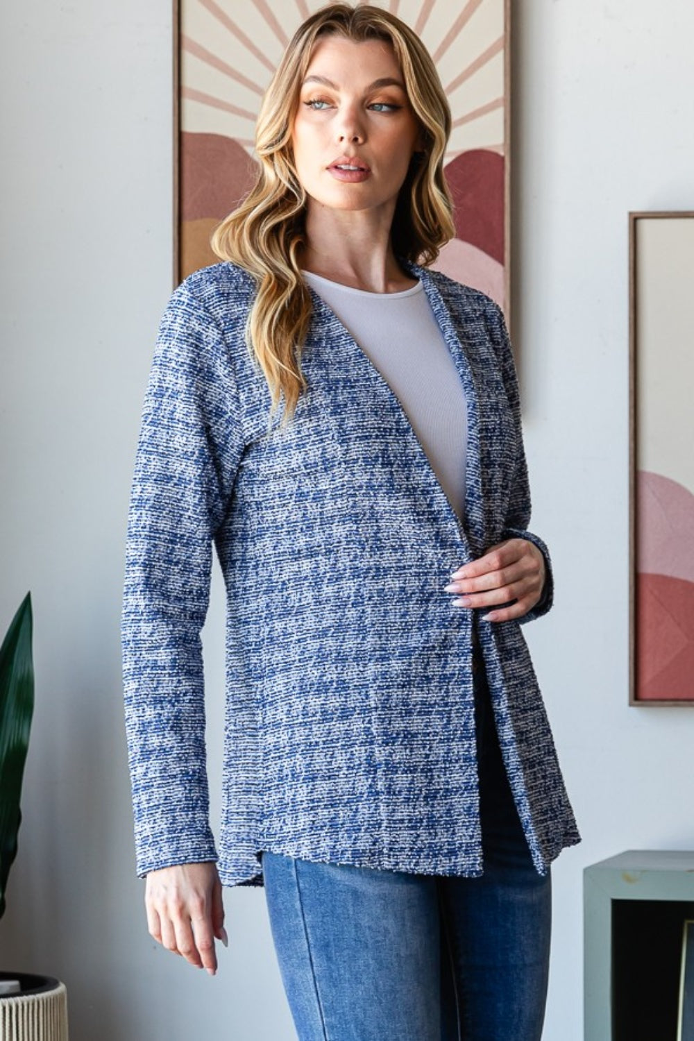 She Wears Glory “Virtue in Vogue” Houndstooth Tweed Open Front Blazer – Full Size - She Wears Glory Beverly Hills