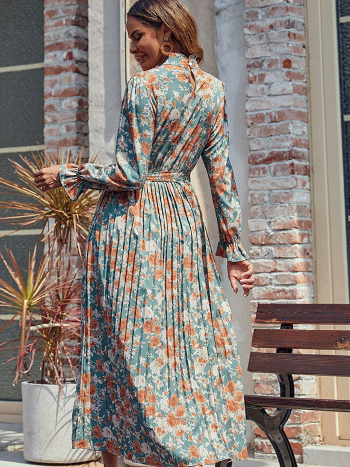 She Wears Glory™ – The Virtue Robe Dress (Pleated Mock Neck Printed Long Sleeve Dress) - She Wears Glory Beverly Hills