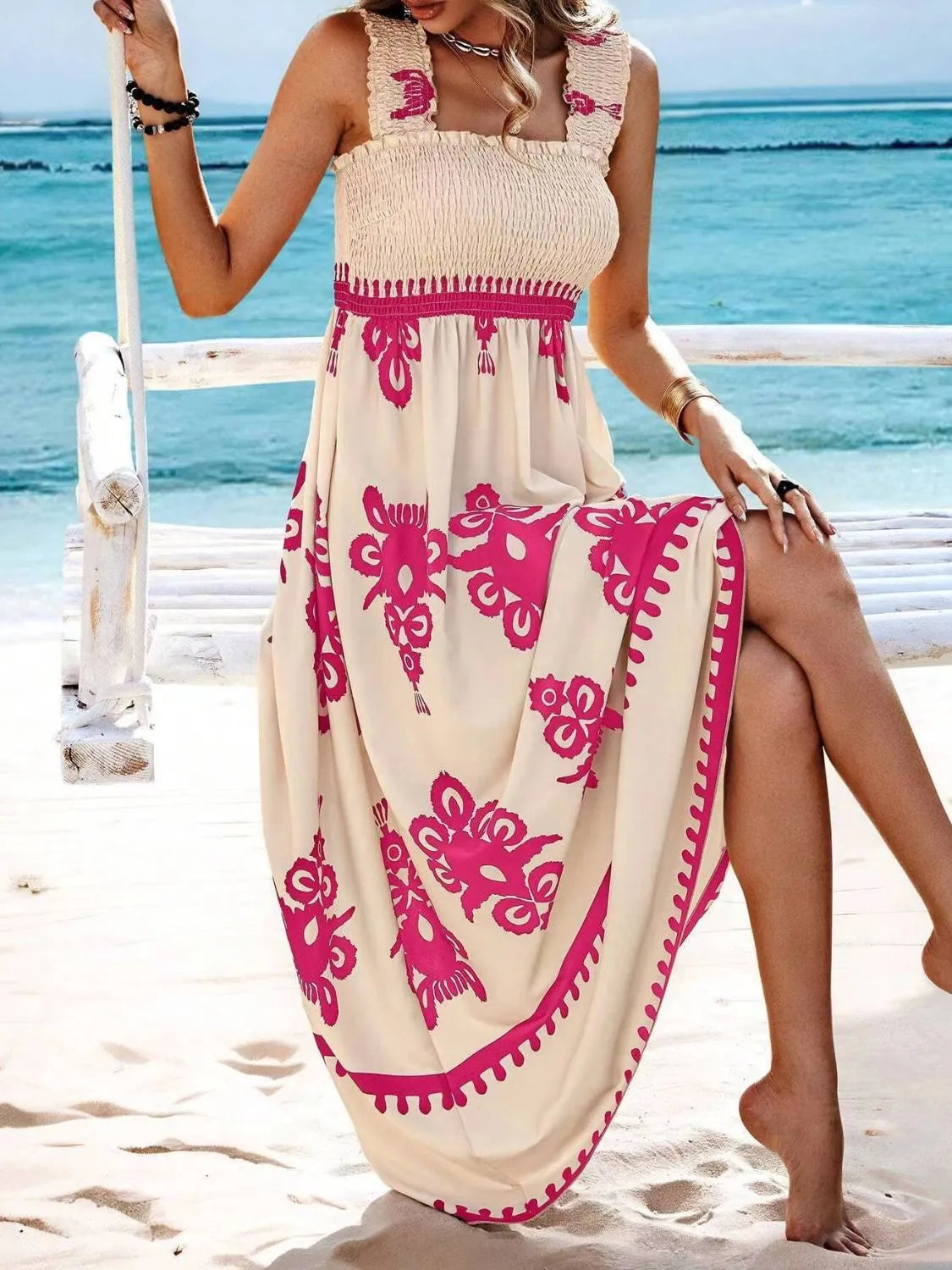She Wears Glory “Clothed in Praise” Smocked Wide Strap Maxi Dress - She Wears Glory Beverly Hills