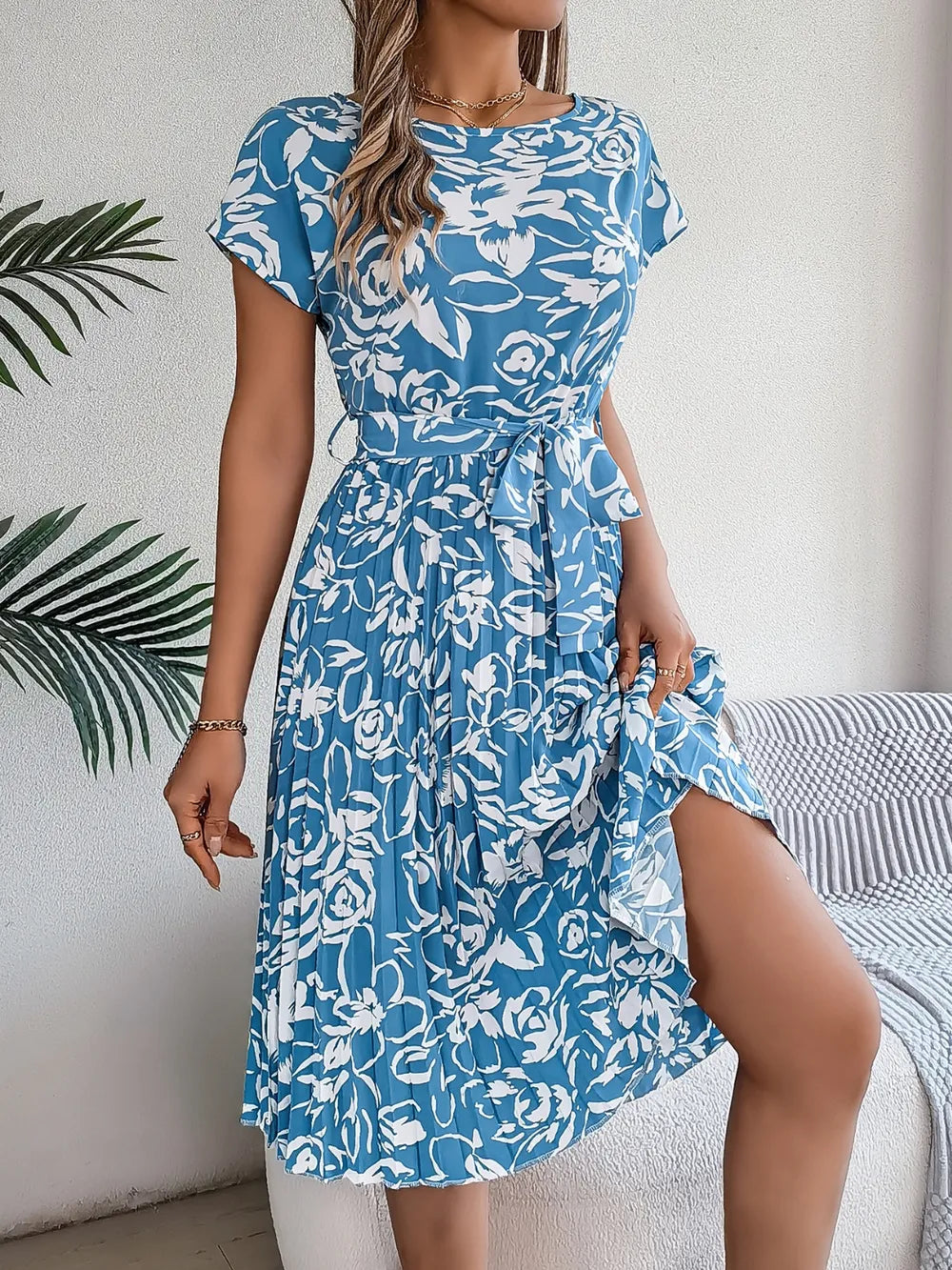 She Wears Glory “Leah’s Promise” Pleated Tie-Waist Dress - She Wears Glory Beverly Hills