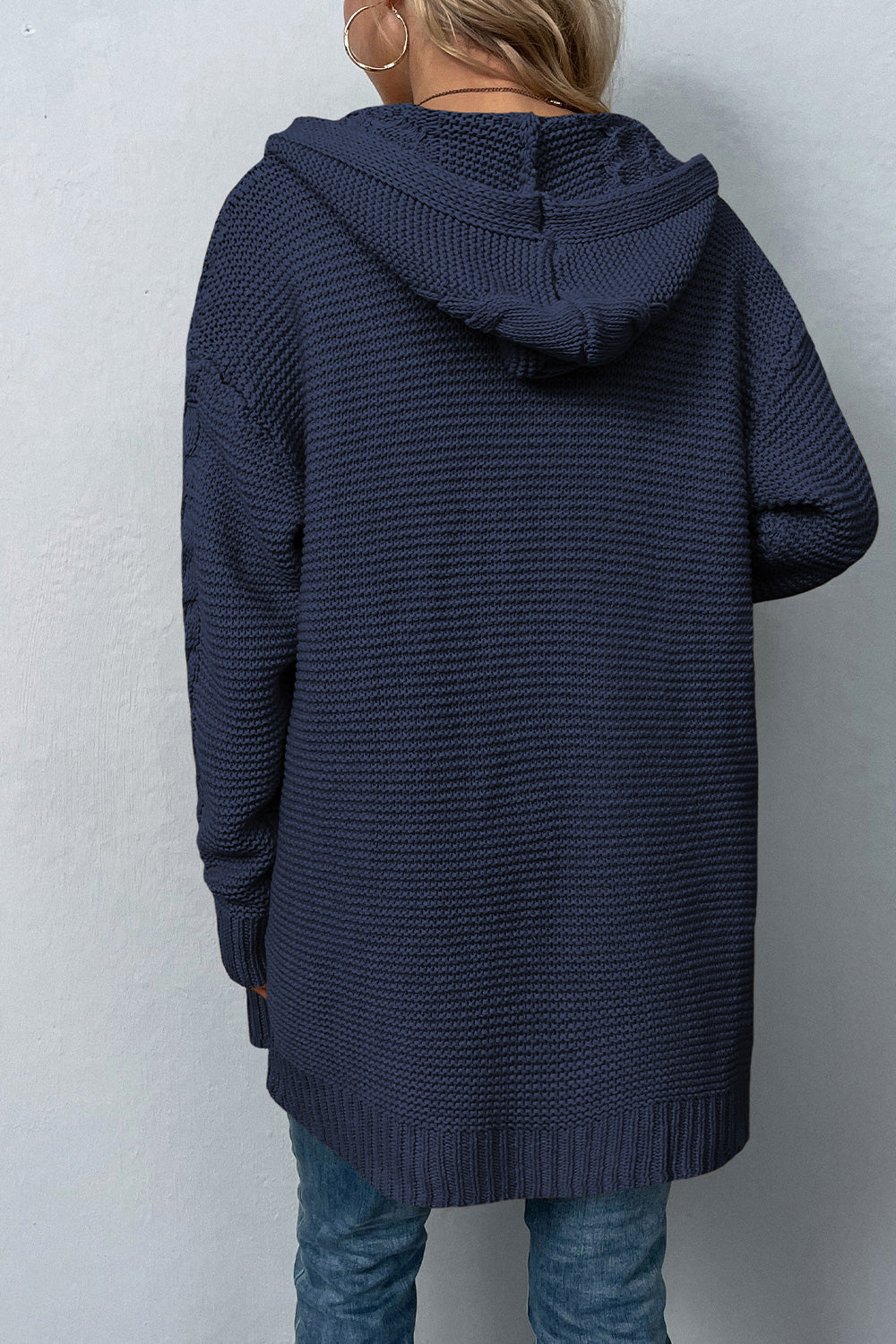She Wears Glory™ Cable-Knit Dropped Shoulder Hooded Cardigan - She Wears Glory Beverly Hills
