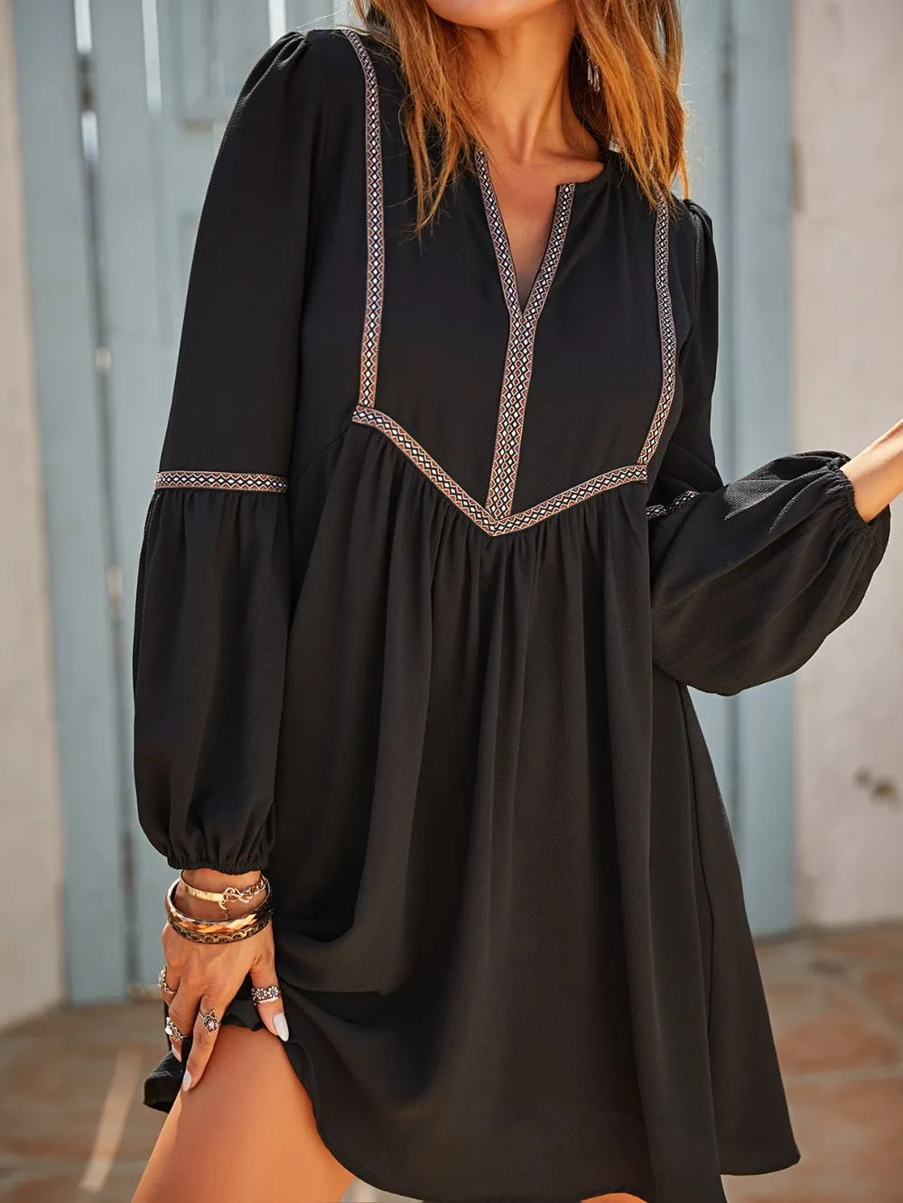 She Wears Glory “Tamar Healed” Ruched Long Sleeve Mini Dress - She Wears Glory Beverly Hills
