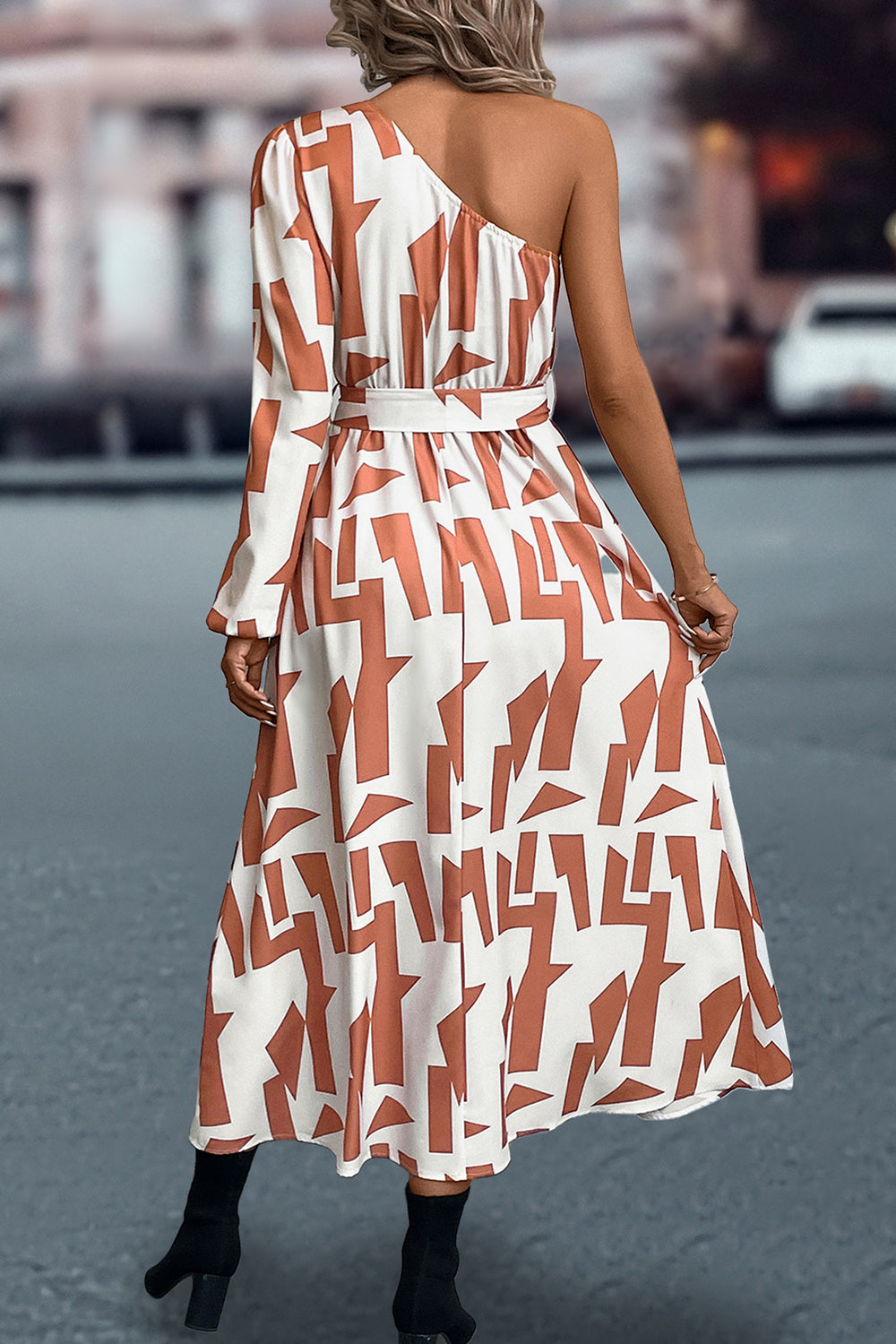 She Wears Glory “Rahab” Printed One-Shoulder Tie Waist Dress - She Wears Glory Beverly Hills
