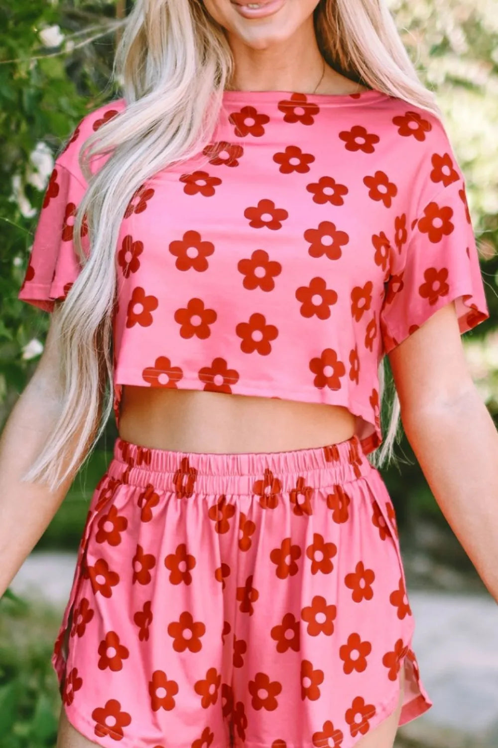 She Wears Glory™ Floral Cropped Tee and Shorts Lounge Set - She Wears Glory Beverly Hills
