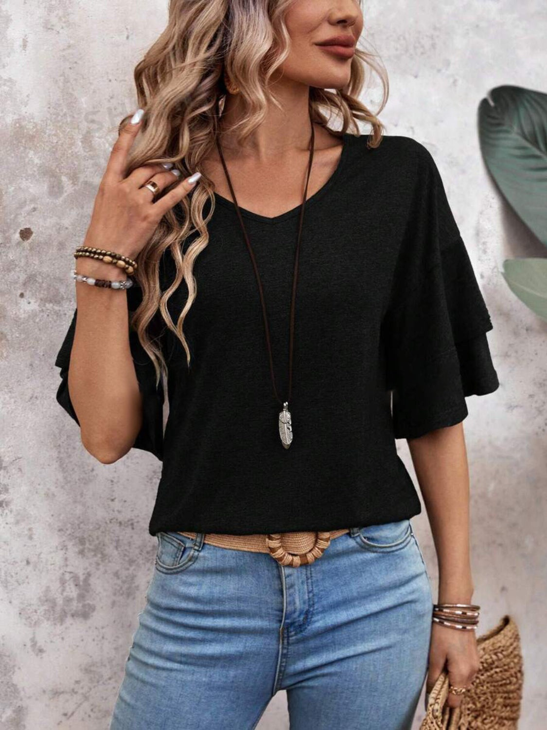 She Wears Glory™ — Chosen in Stillness V-Neck Blouse - She Wears Glory Beverly Hills
