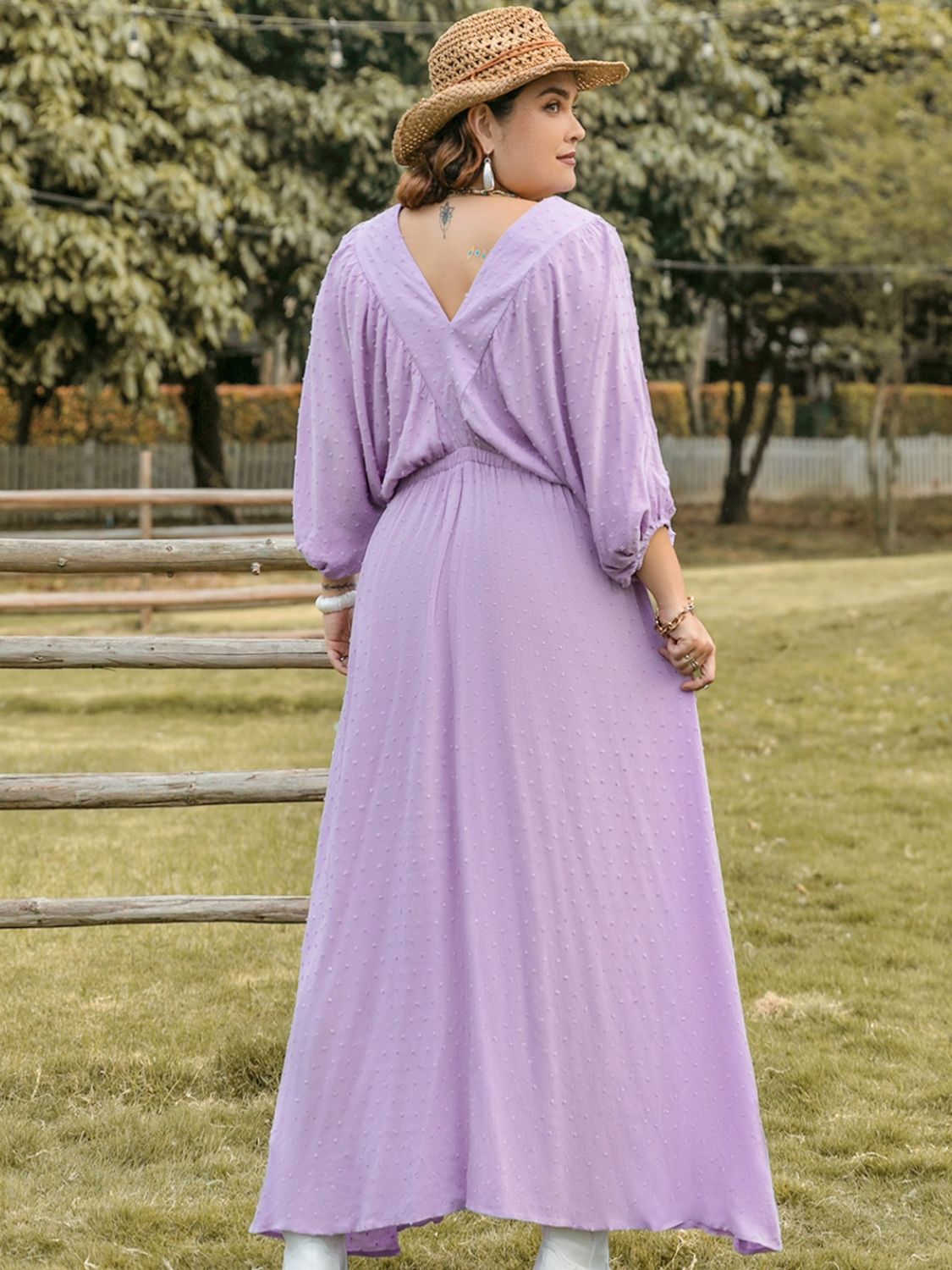 She Wears Glory™ “Silent Grace” Swiss Dot V-Neck Midi Dress - She Wears Glory Beverly Hills