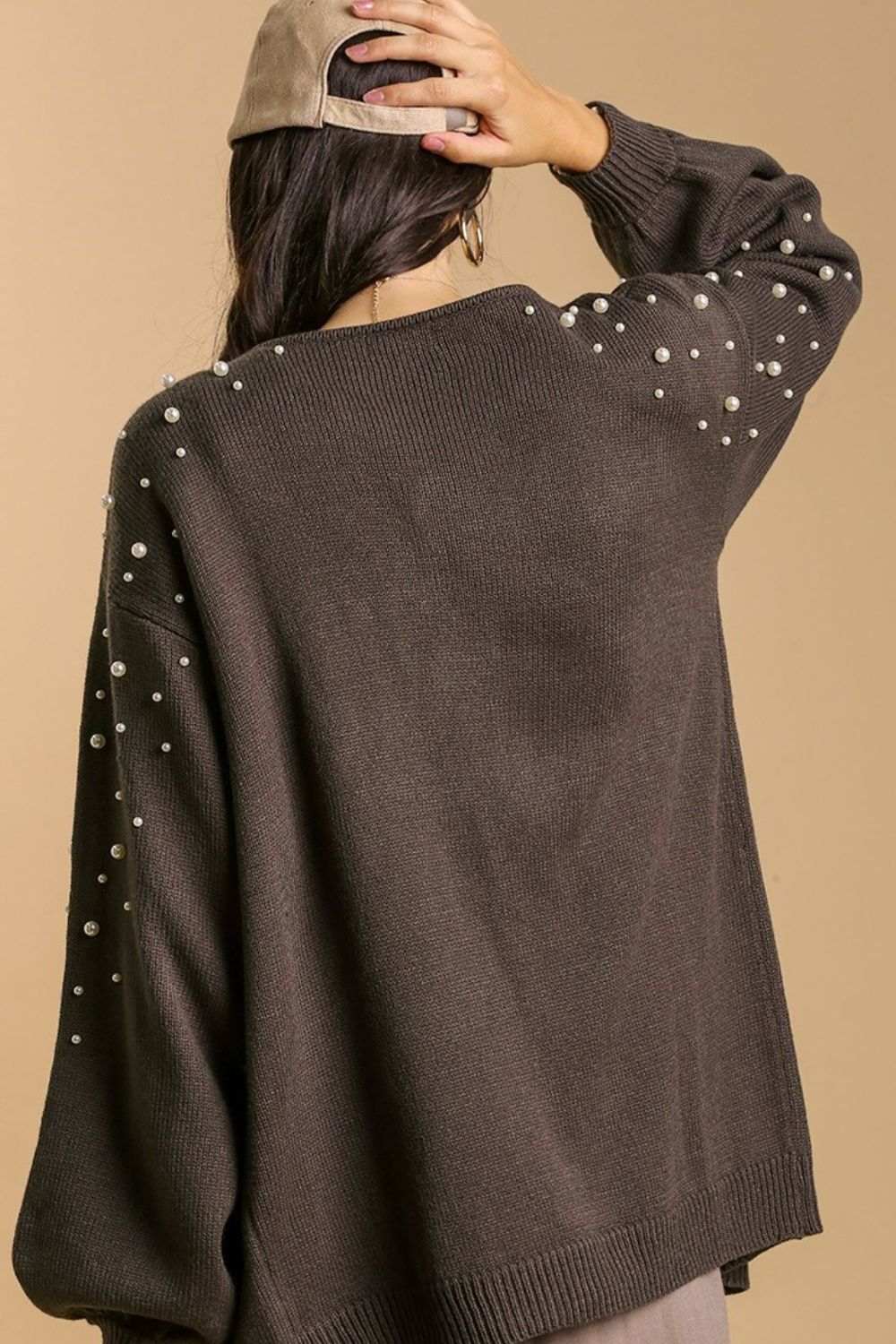 She Wears Glory™ “Crowned in Grace” Pearl-Trimmed Open Cardigan - She Wears Glory Beverly Hills