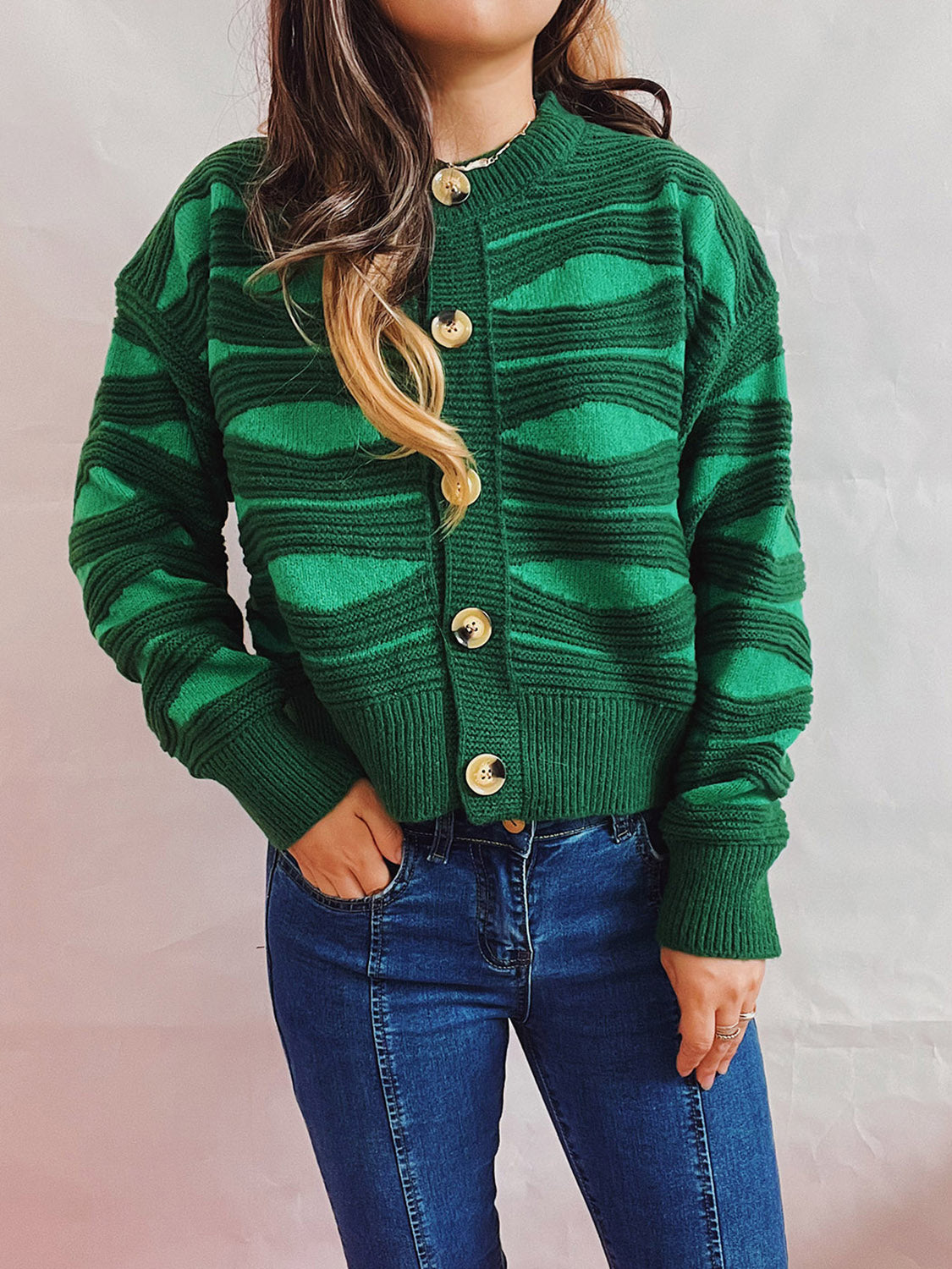 She Wears Glory™ Color Block Button Front Cardigan - She Wears Glory Beverly Hills