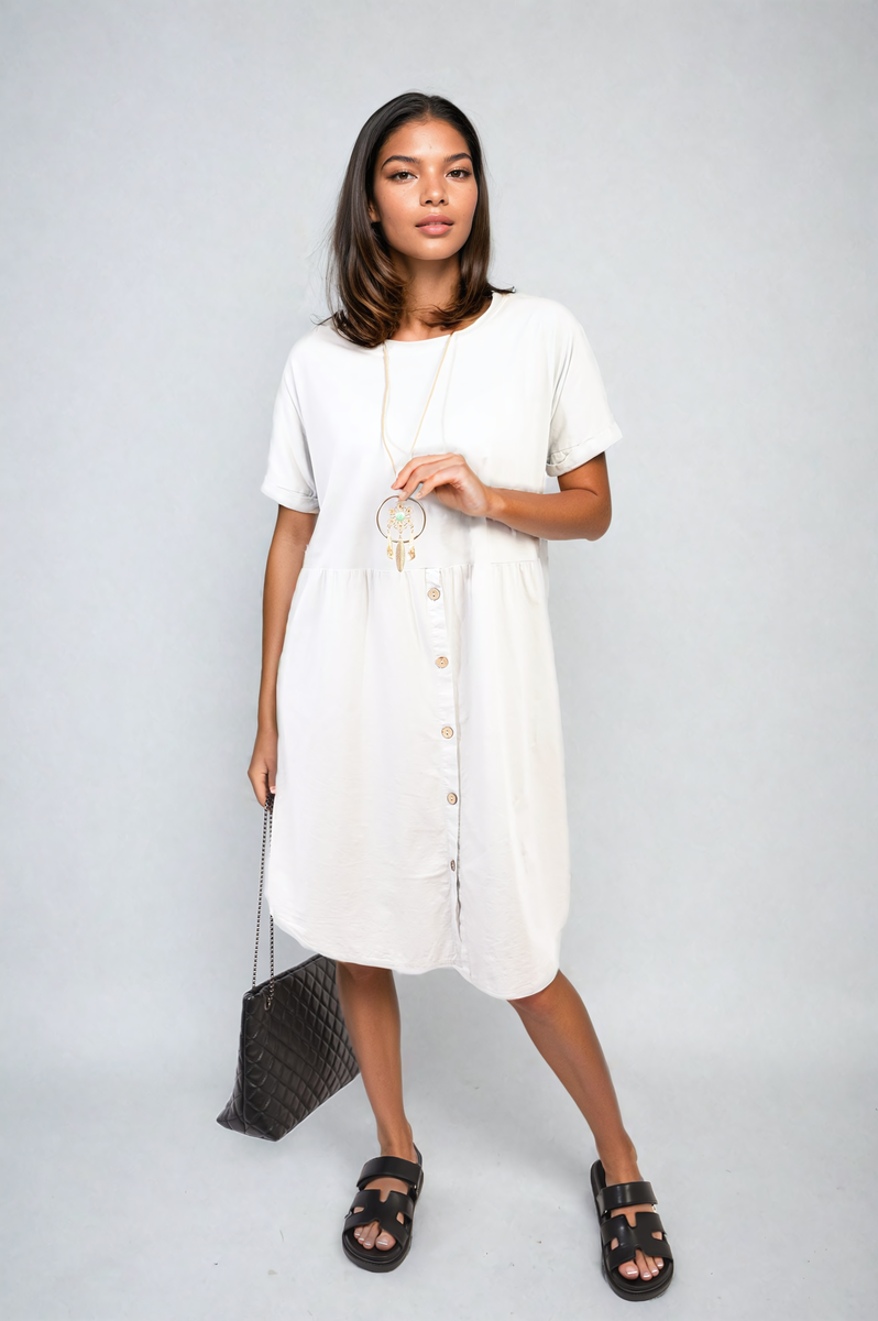 She Wears Glory™ Short Sleeve Button Front Midi Dress