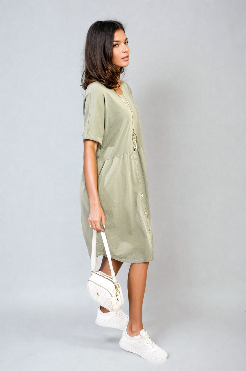 She Wears Glory™ Short Sleeve Button Front Midi Dress