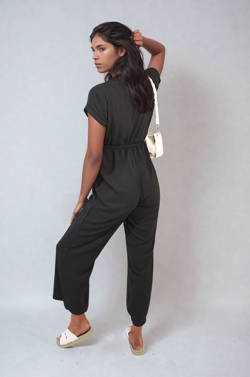 She Wears Glory™ Belted V Neck Jumpsuit with Side Pockets