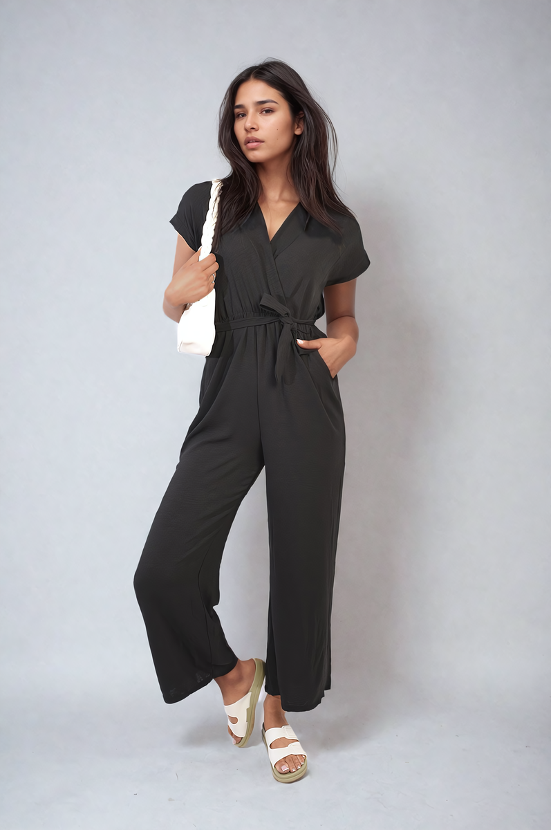 She Wears Glory™ Belted V Neck Jumpsuit with Side Pockets
