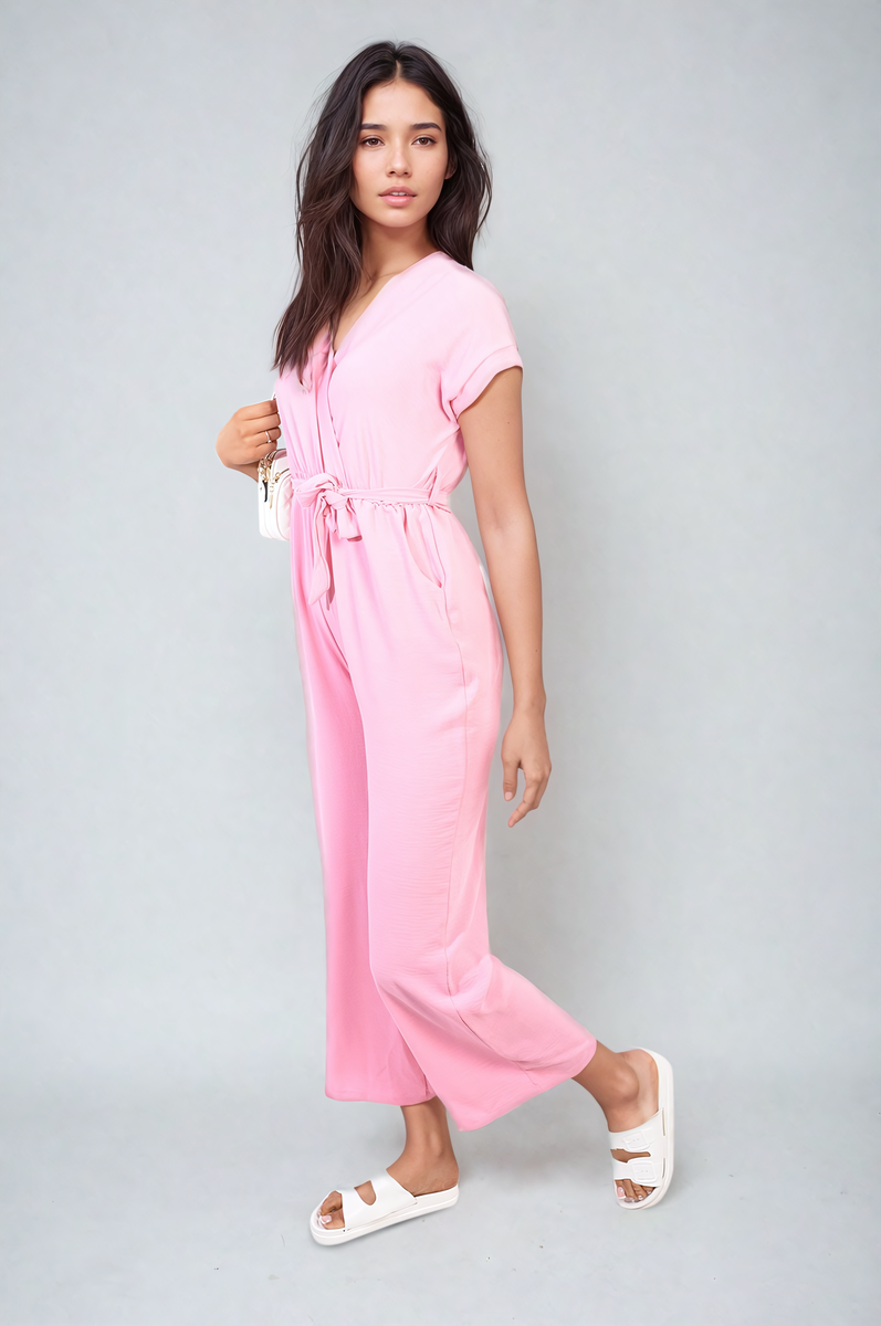 She Wears Glory™ Belted V Neck Jumpsuit with Side Pockets