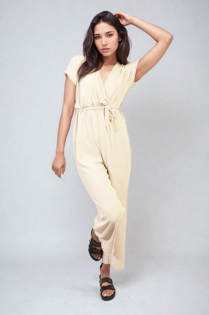 She Wears Glory™ Belted V Neck Jumpsuit with Side Pockets