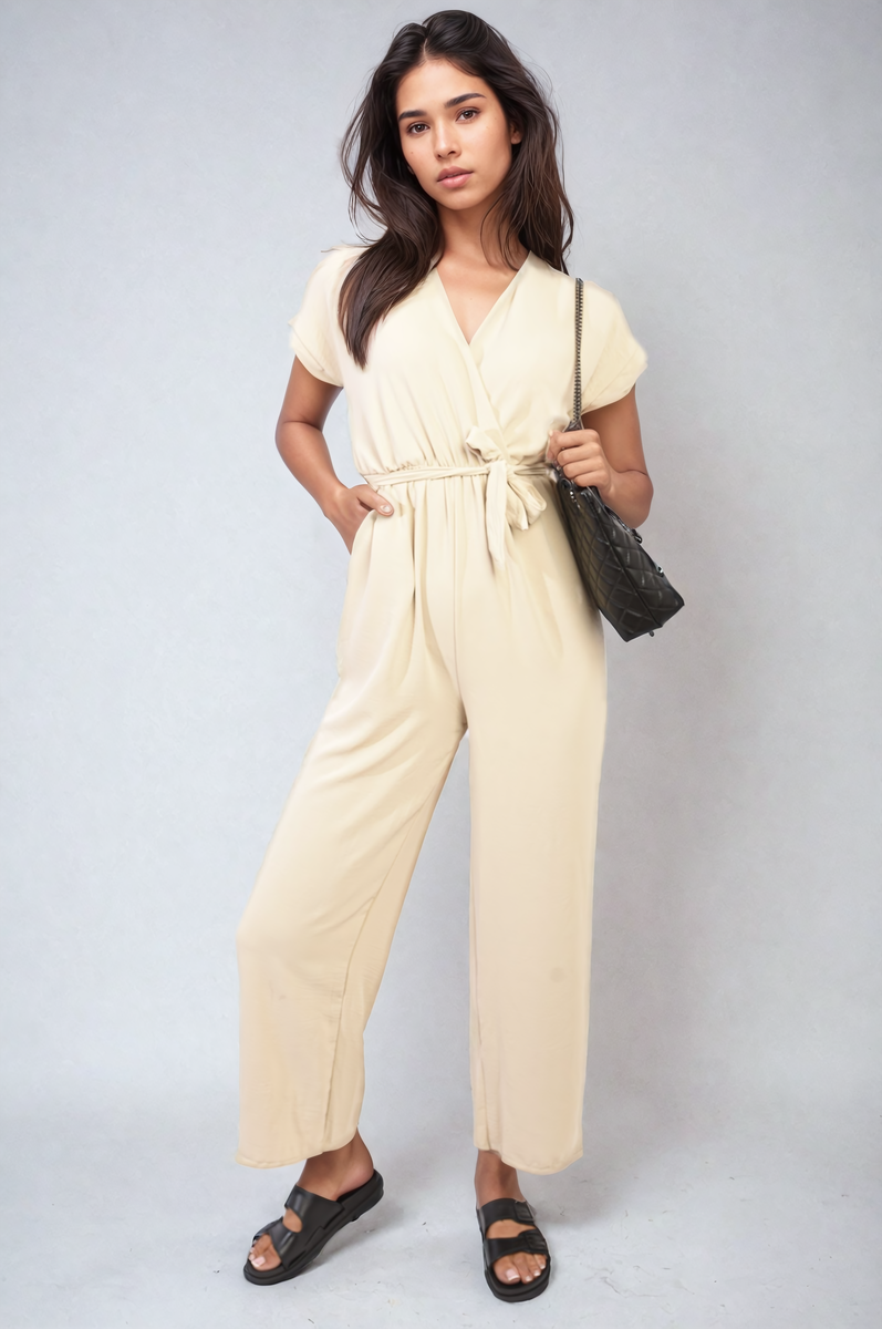 She Wears Glory™ Belted V Neck Jumpsuit with Side Pockets