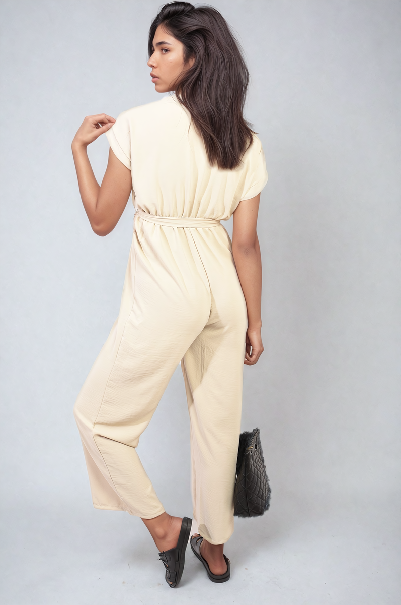 She Wears Glory™ Belted V Neck Jumpsuit with Side Pockets