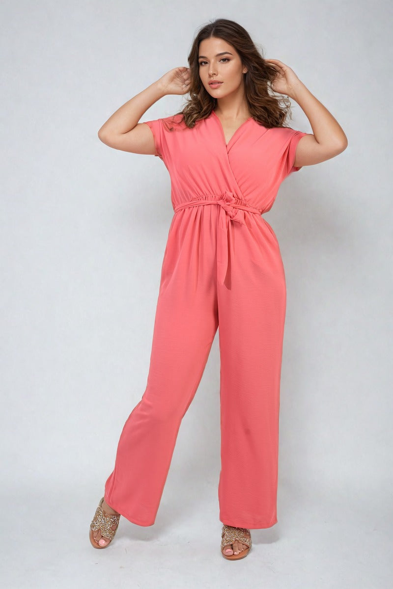 She Wears Glory™ Belted V Neck Jumpsuit with Side Pockets