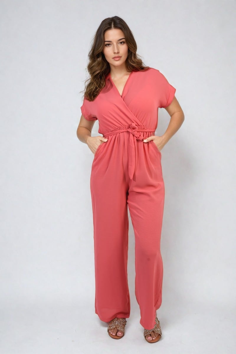 She Wears Glory™ Belted V Neck Jumpsuit with Side Pockets