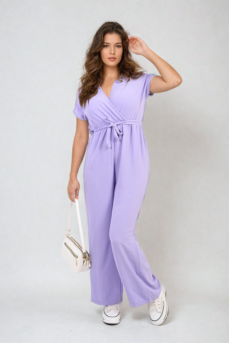 She Wears Glory™ Belted V Neck Jumpsuit with Side Pockets