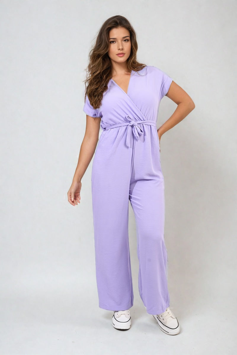 She Wears Glory™ Belted V Neck Jumpsuit with Side Pockets