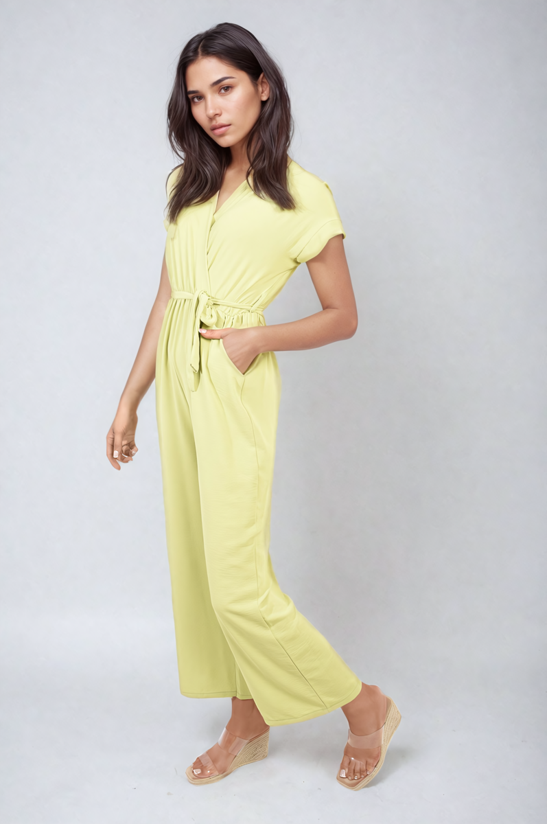 She Wears Glory™ Belted V Neck Jumpsuit with Side Pockets