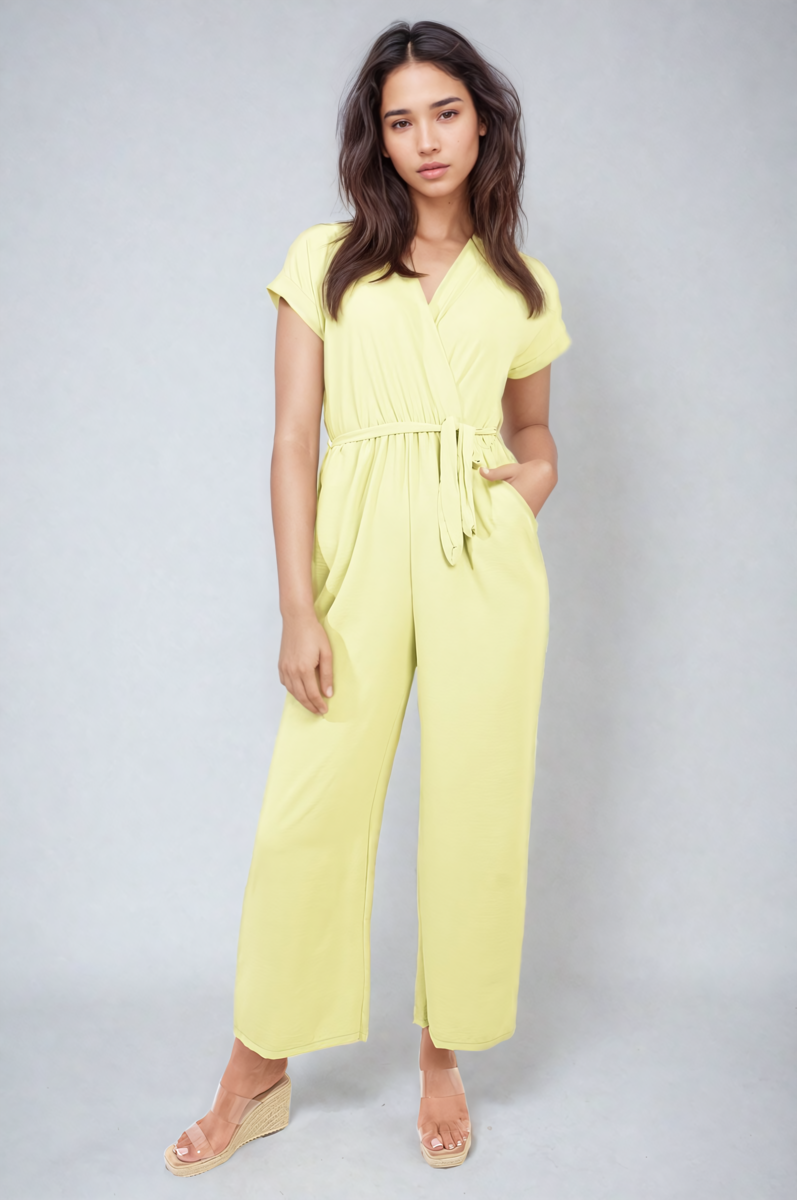 She Wears Glory™ Belted V Neck Jumpsuit with Side Pockets