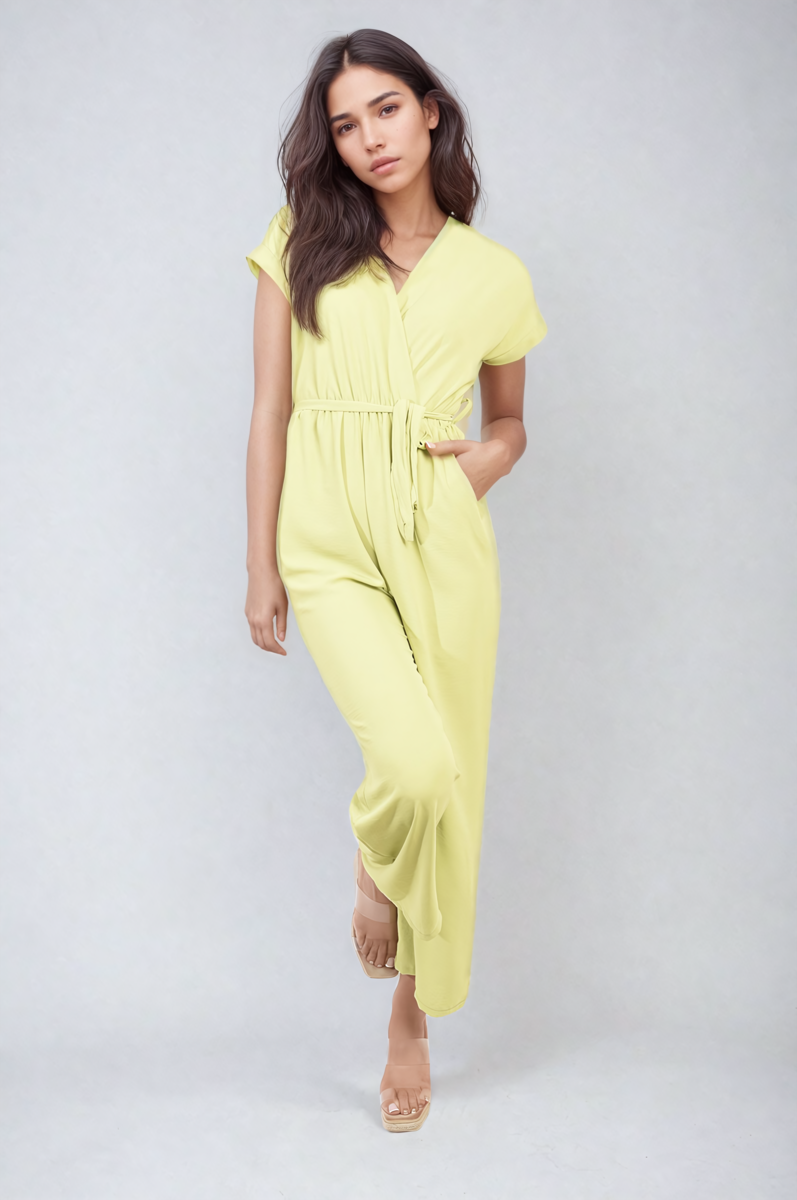 She Wears Glory™ Belted V Neck Jumpsuit with Side Pockets