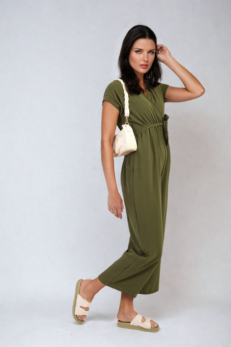 She Wears Glory™ Belted V Neck Jumpsuit with Side Pockets
