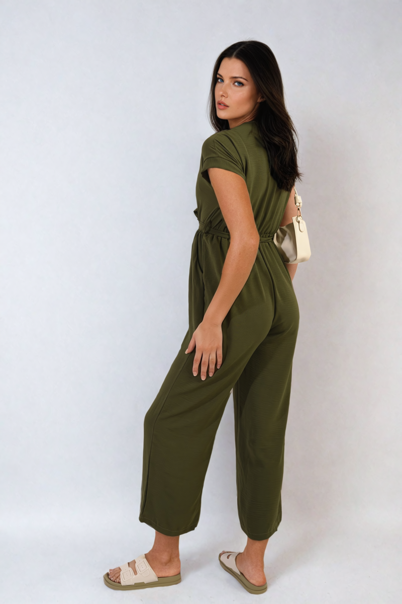 She Wears Glory™ Belted V Neck Jumpsuit with Side Pockets