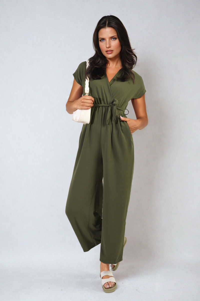 She Wears Glory™ Belted V Neck Jumpsuit with Side Pockets