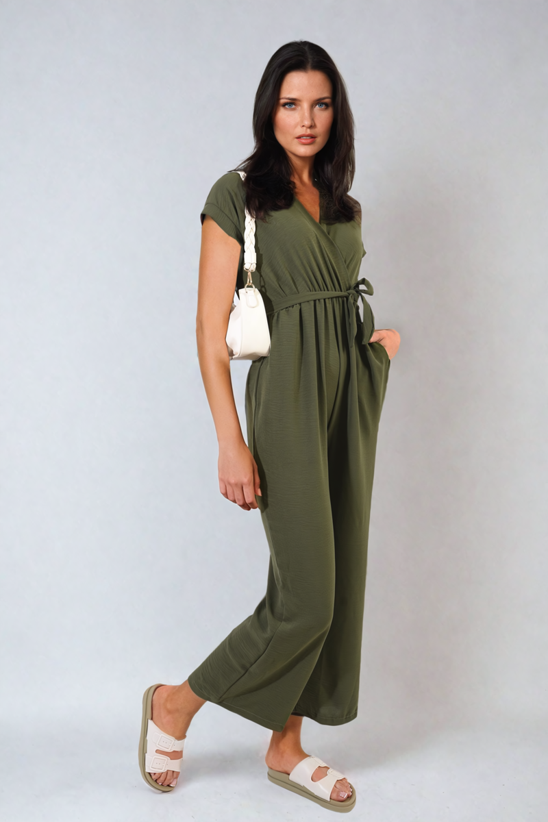 She Wears Glory™ Belted V Neck Jumpsuit with Side Pockets