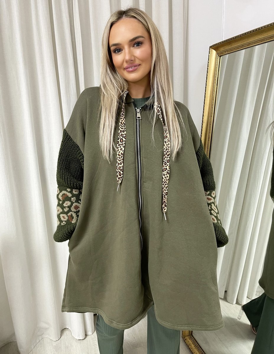 Leopard Print Knitted Sleeve Hoodie - She Wears Glory Beverly Hills