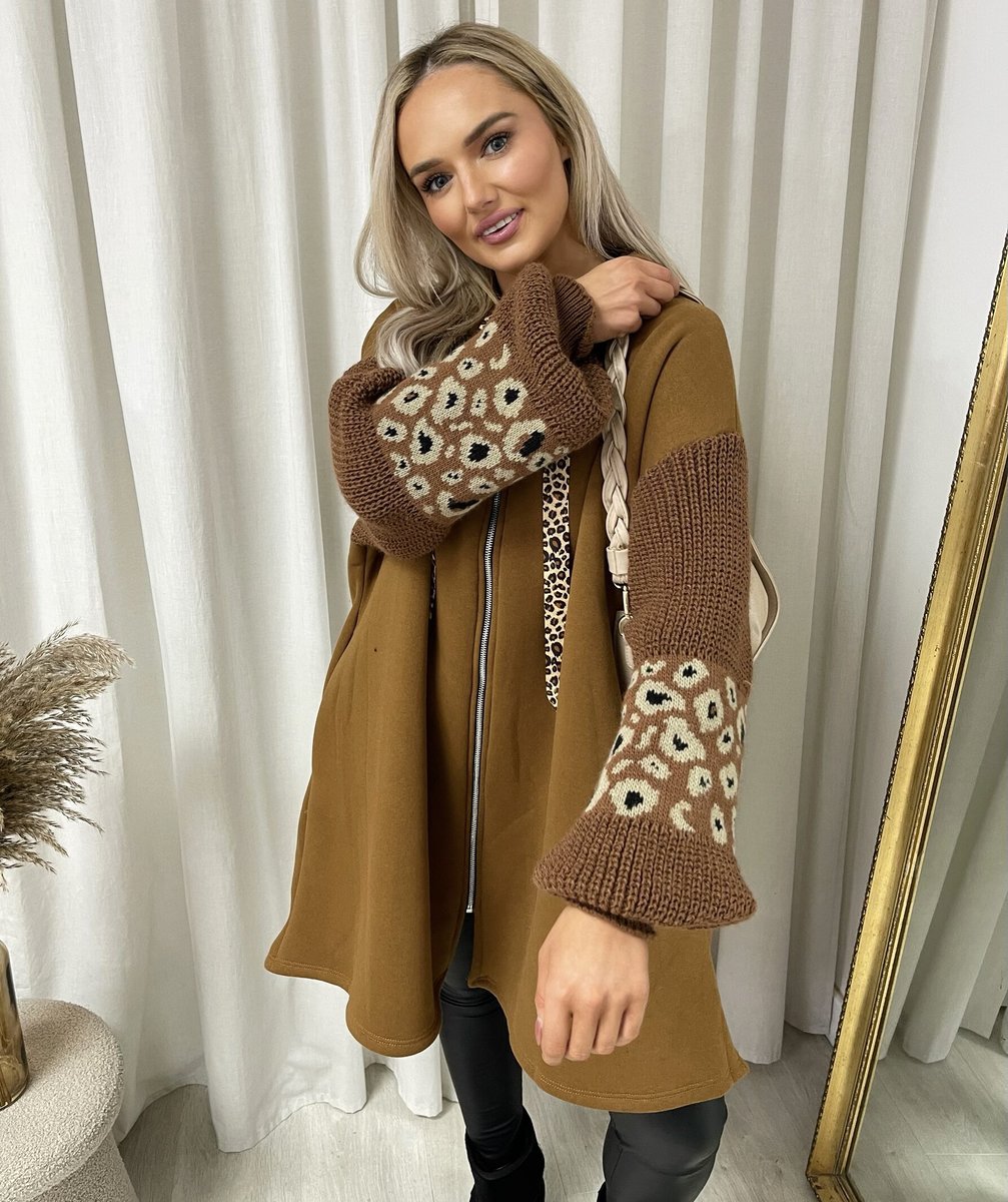Leopard Print Knitted Sleeve Hoodie - She Wears Glory Beverly Hills