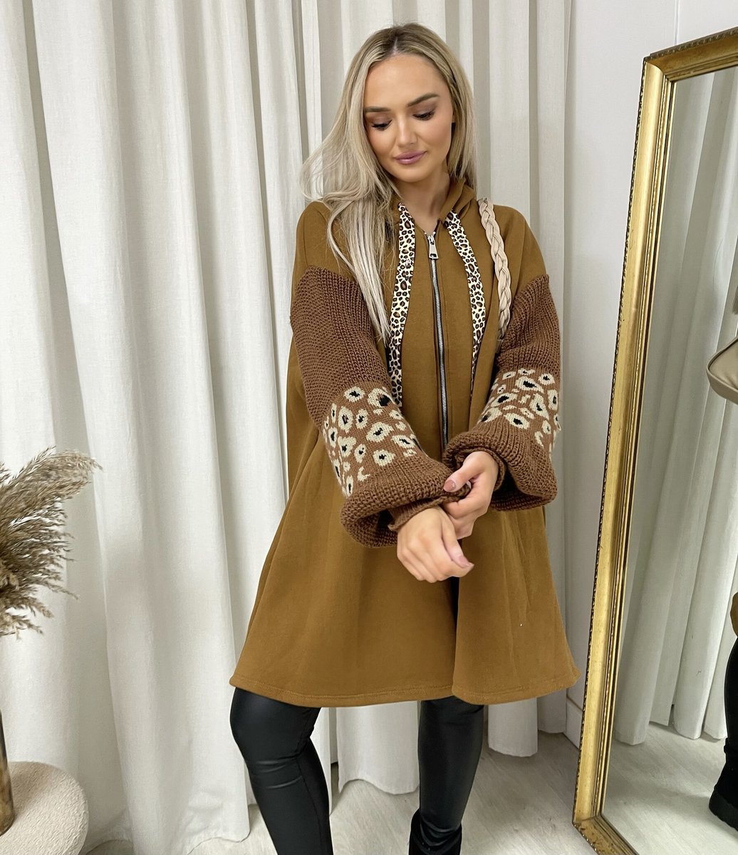 Leopard Print Knitted Sleeve Hoodie - She Wears Glory Beverly Hills