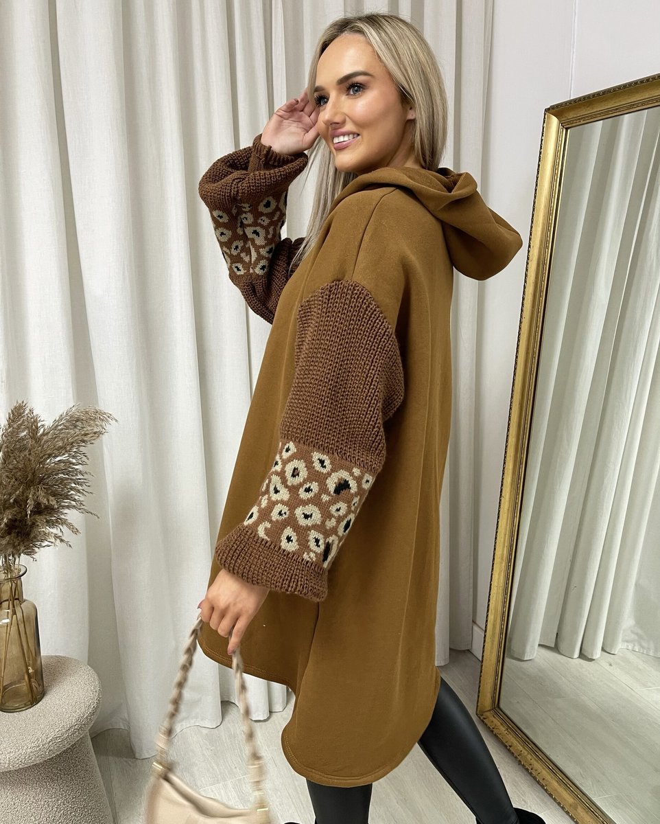 Leopard Print Knitted Sleeve Hoodie - She Wears Glory Beverly Hills