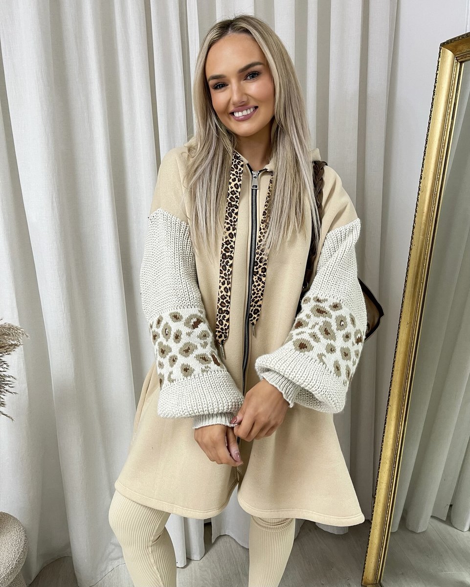 Leopard Print Knitted Sleeve Hoodie - She Wears Glory Beverly Hills