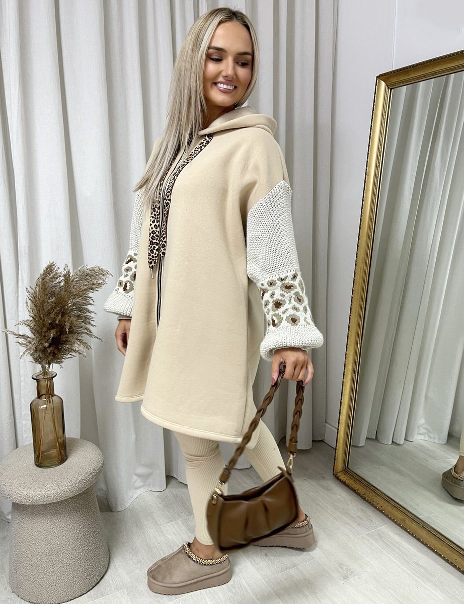 Leopard Print Knitted Sleeve Hoodie - She Wears Glory Beverly Hills