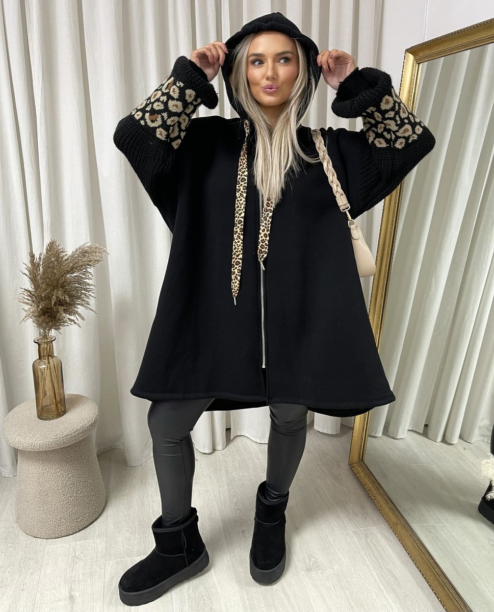 Leopard Print Knitted Sleeve Hoodie - She Wears Glory Beverly Hills